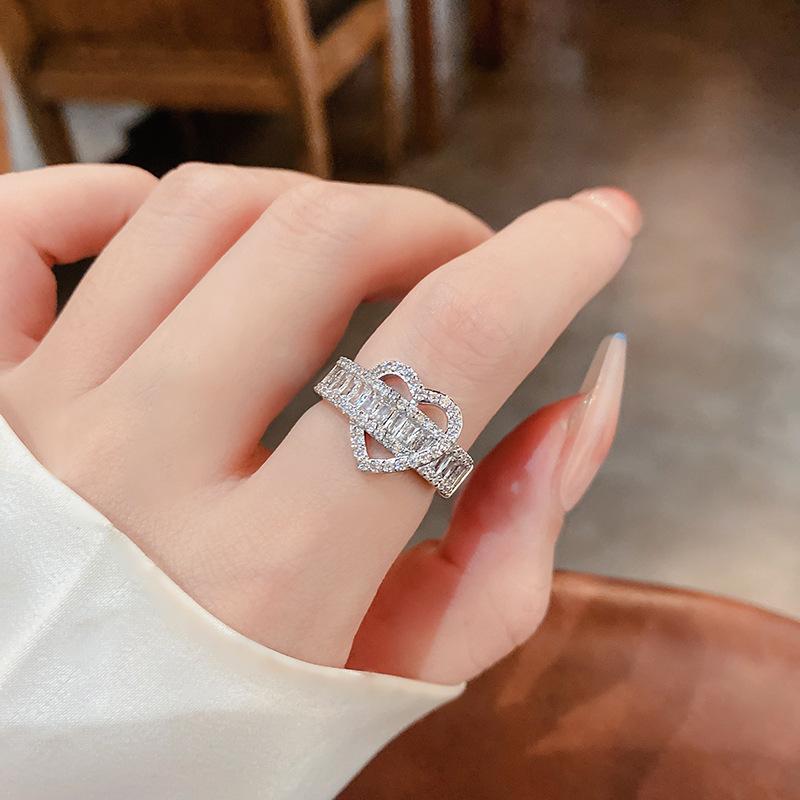 Zircon love open ring light luxury high sense index finger ring personality niche Internet celebrity ring fashion jewelry