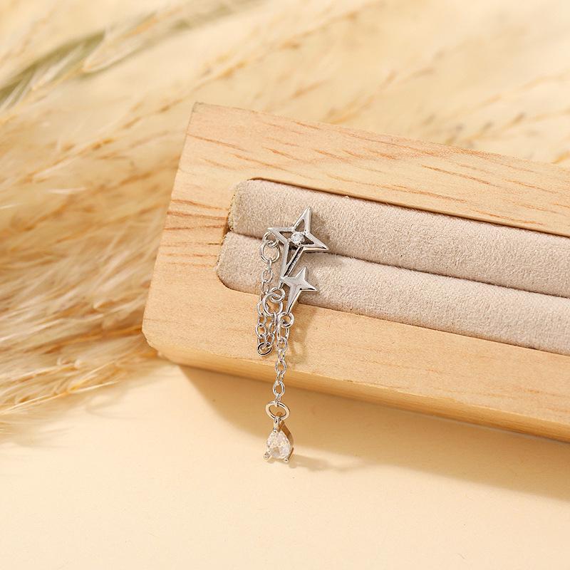 Korean Flower Teardrop Pendant Heart Star Titanium Steel Cartilage Stud Earrings