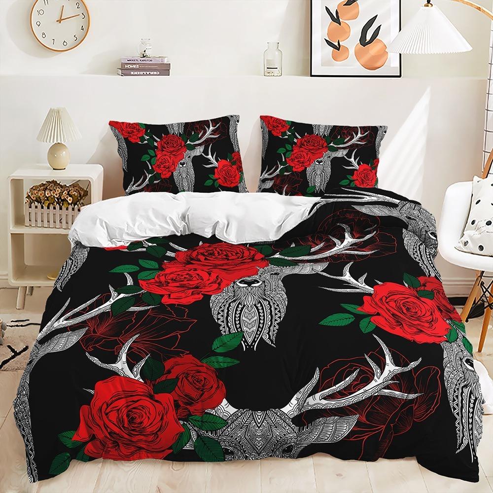 3D Rose Pattern Bedding Set Flower Theme Down Duvet Cover Pillowcase Microfiber Quick Drying Material Single/Double Bed, Large/Super Large Bed Size