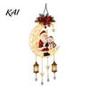 Lighted Holiday Wall Decor Christmas Santa Moon Hanging Lamp, Iron LED Ornament, Winter Home Glowing Atmosphere Light for Window Porch