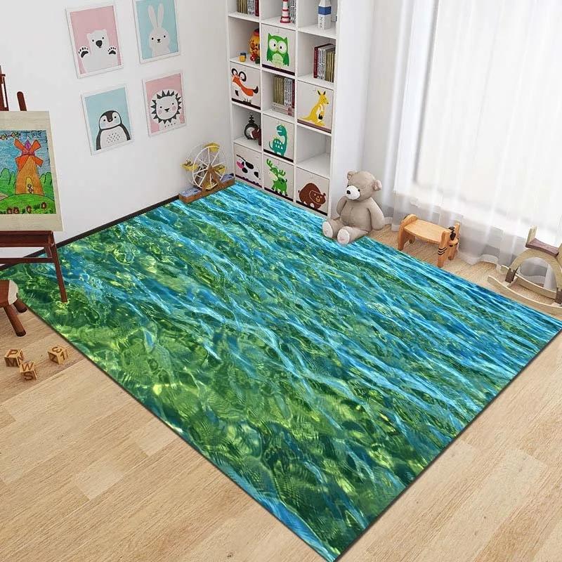 3D Sea Floor Rug Beach Waves Runner Carpet Kitchen Non-slip Living Room Carpet Marine Bath Mat Absorbent Mat Home Decoration