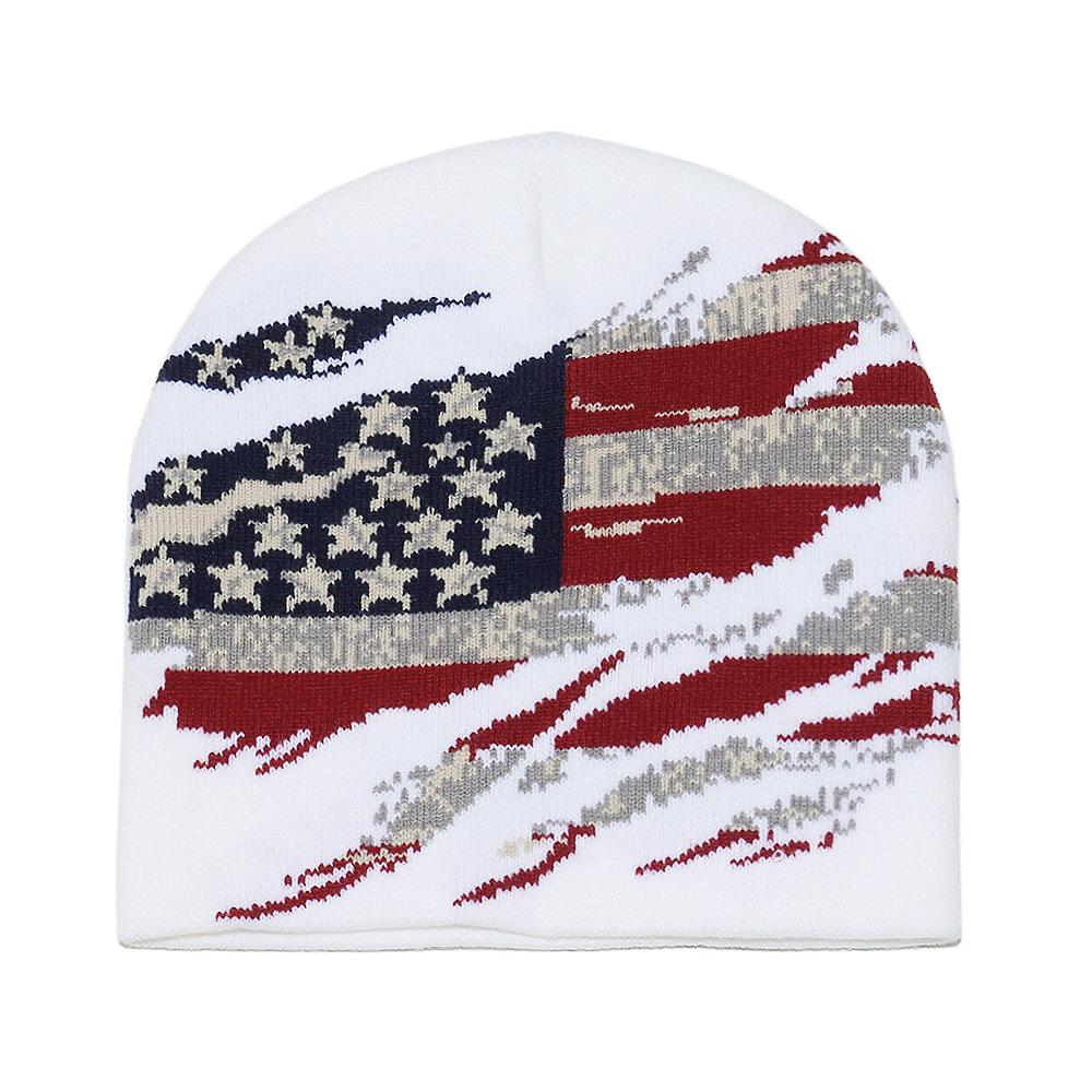 Cold Hat Men's Winter New Pullover Hat American Retro Flag Star Jacquard Knitted Hat Ear Protector Wool Hat