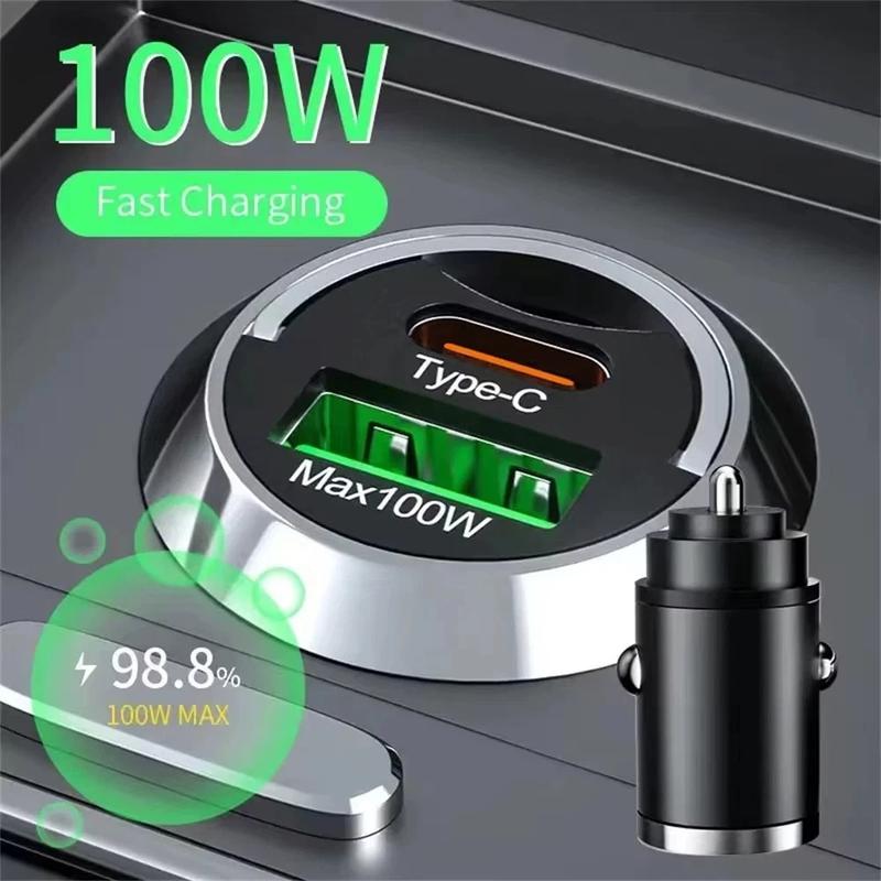 100W 2 Port USB Super Fast Car Charger Adapter USB Type C PD30W Mini Car Charger Fast Charging For iPhone 17 16 Pro For Samsung