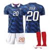Kits de Futebol para Adolescentes, Crianças e Adultos Conjunto de Camisa de Treino Esportivo com Meias Copa do Mundo FIFA 2026 França Casa #20 D.DOUÉ