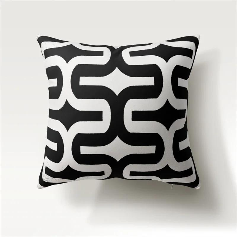 Black and White Geometric Pattern Printed  Polyester Cushion Cover for Home Living Room Sofa Decorative Pillowcase
