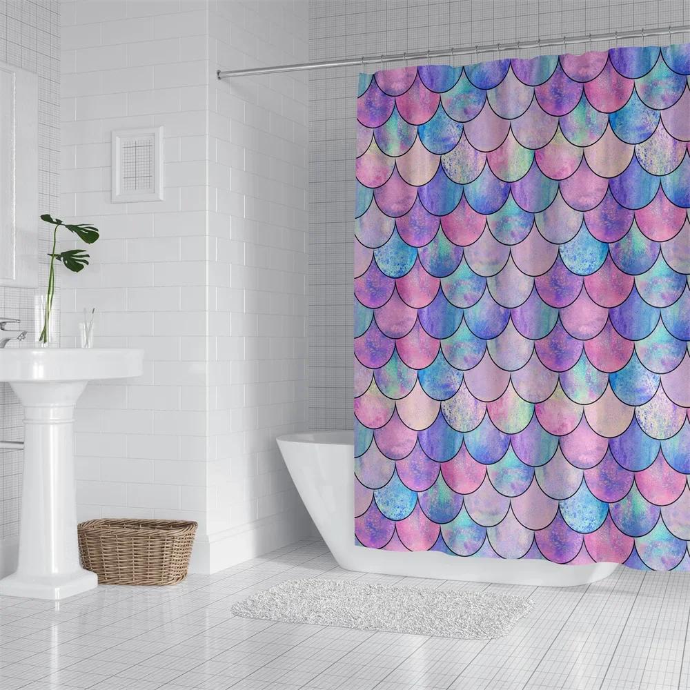 1Pc Mermaid Scales Shower Curtain Bathroom Partition Decorative Curtain Machine Washable Colorful Print Window Privacy Curtain