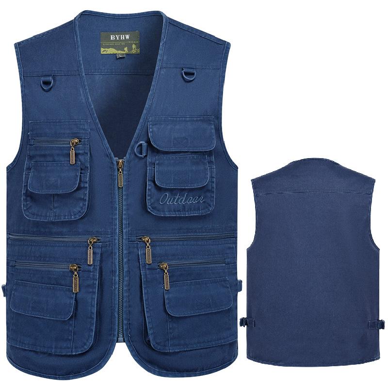 Large Size Boys Outdoor Spring and Autumn Casual Vests for Men Pure Cotton Large Size Vest Plus Multi-pocket Military Green 10XL