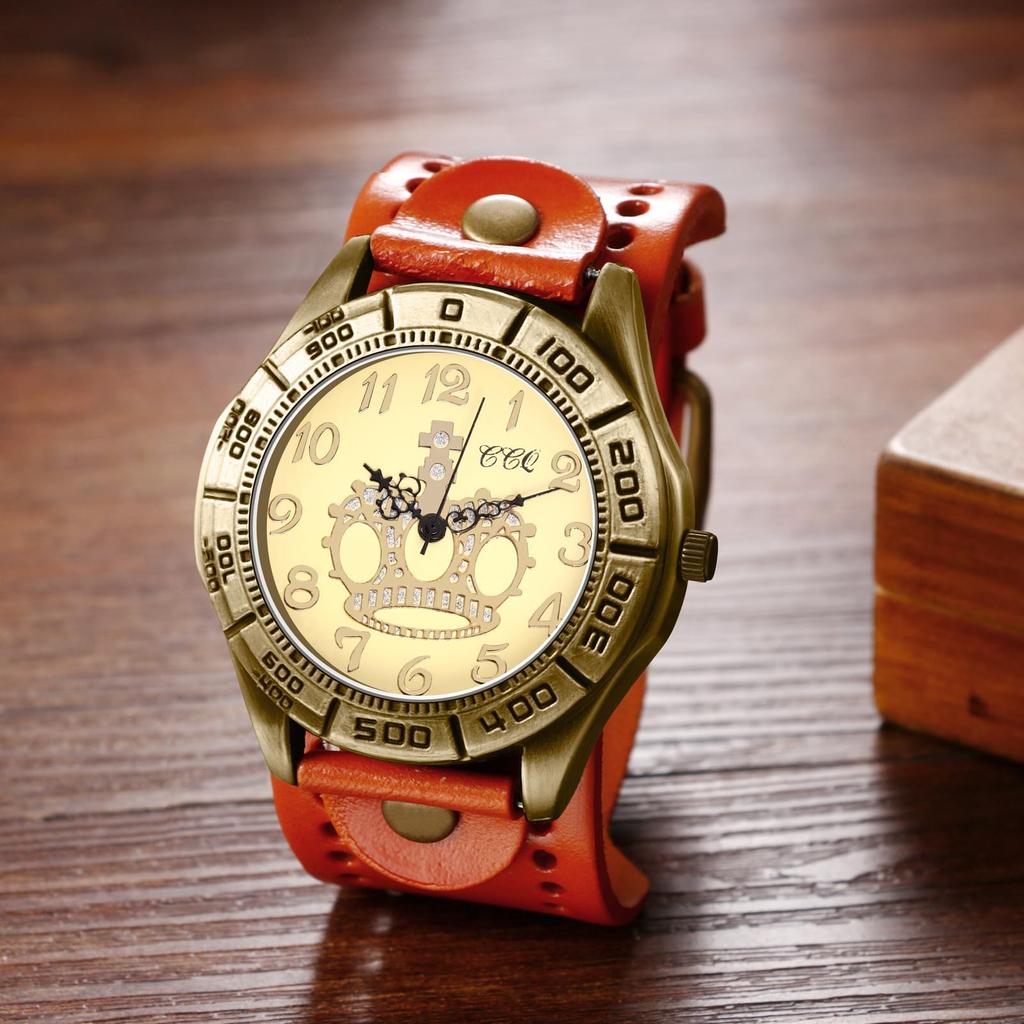 Unisex Punk Watch with Leather Waterproof Analog Display with Crown and Quartz Genuine Leather Motorcycle Fashion Watch Perfect Gift for and Day