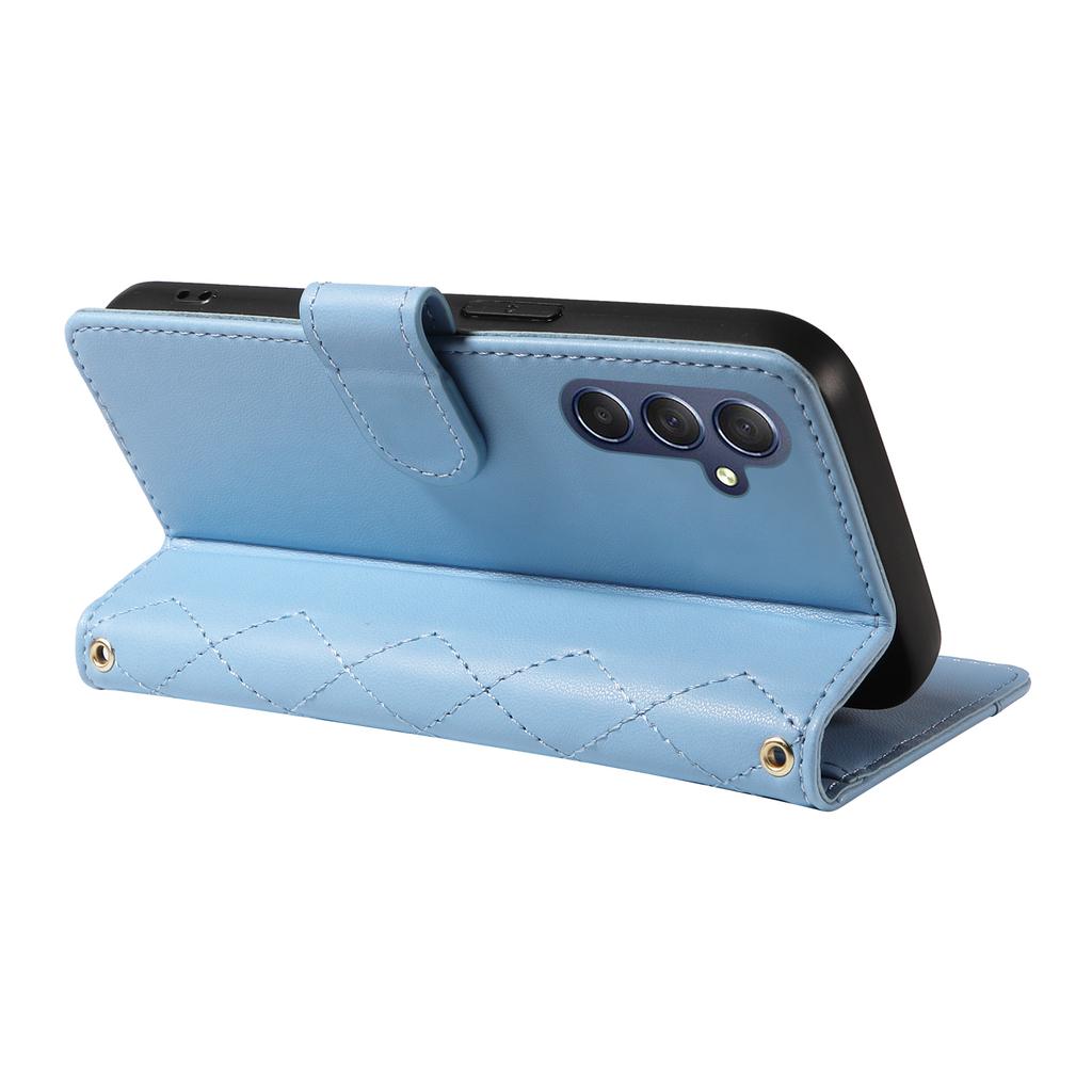 For Samsung Galaxy A25 5G (Global) (161.0 X 76.5 X 8.3mm) Case Wallet Rhombus Leather Phone Cover with Shoulder Strap,Wrist Strap