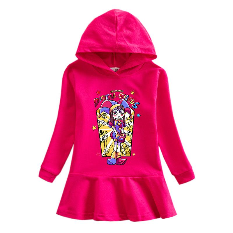 2026 Spring/Autumn Ruffle Rainbow Cartoon Girls' Long Sleeve Hooded Princess Dress