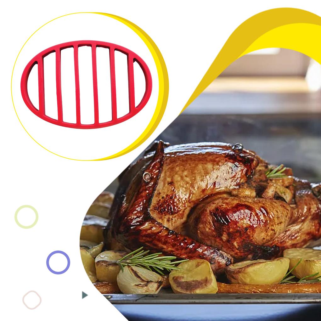 Silicone Grill Tray Racks Reusable Red Oval Cushion Roasting Kitchen Cooking Tool Mat for Steamer Pressure Cooker