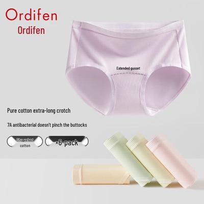 Odifen Women's 6-Pack Pure Cotton Seamless Antibacterial Mid-Waist Briefs