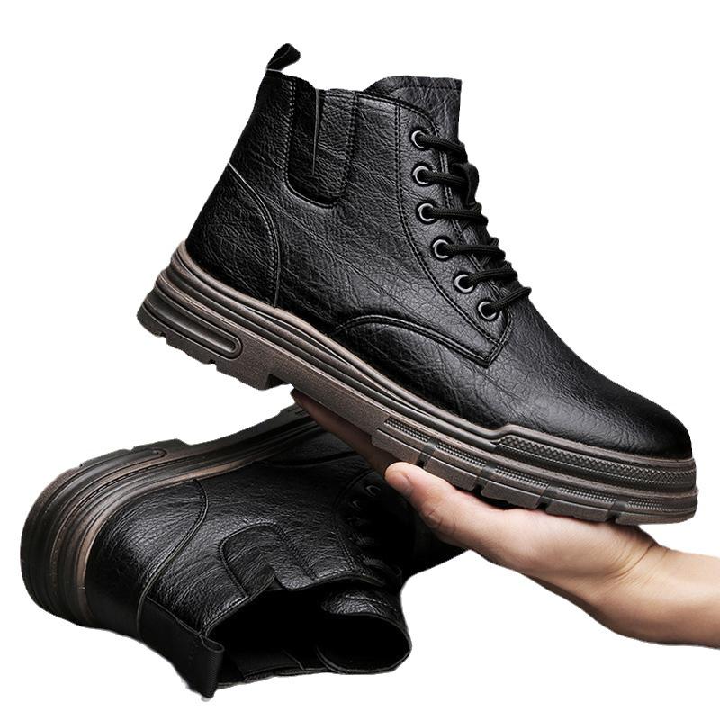 Autumn and Winter High-top Leather Martin Boots, Teenagers Wear Lace-up Retro Tooling Boots, Men's British Wind Motorcycle Boots