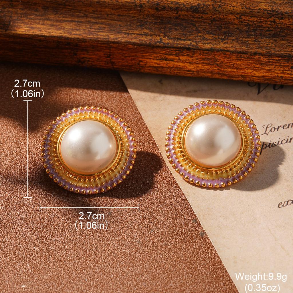 Medieval painted pearl earrings retro vintage fringed French niche design love light luxury stud earrings silver needle