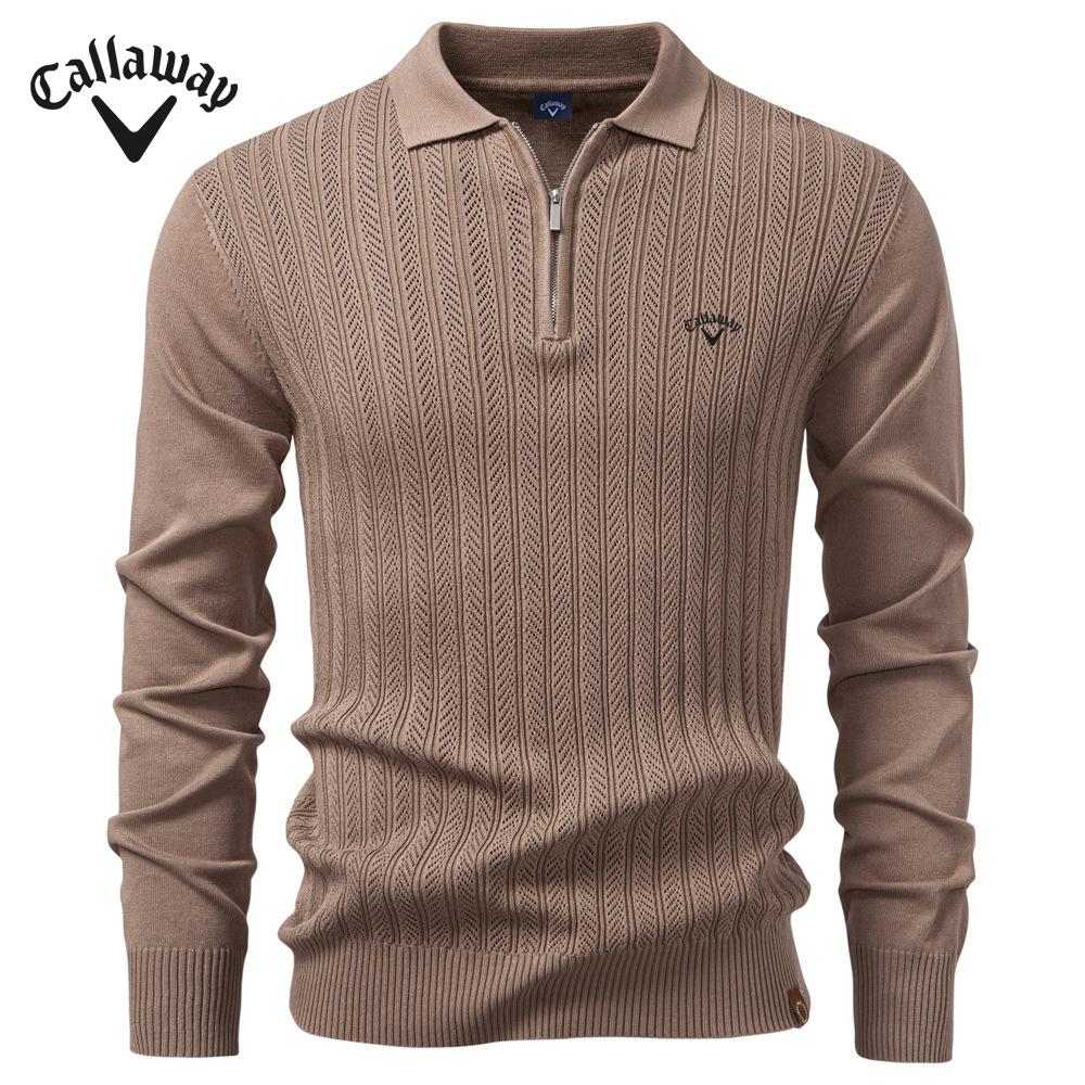 Callaway 2025 Autumn and Winter Embroidery New Men's Sweater Long Sleeved Knitted Sweater Half Zipper Business Casual Thin Sweater Men