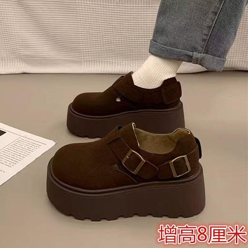 Small man increases height and ugly cute shoes 2025 autumn and winter new popular big head all-inclusive thick sole one pedal loafer single shoes