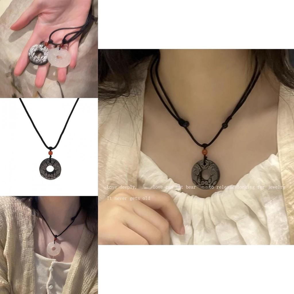 Mixed Material Pixiu Peace Buckle Necklace Animal/zodiac Shape O-chain Style Ethnic Fashion Accessory