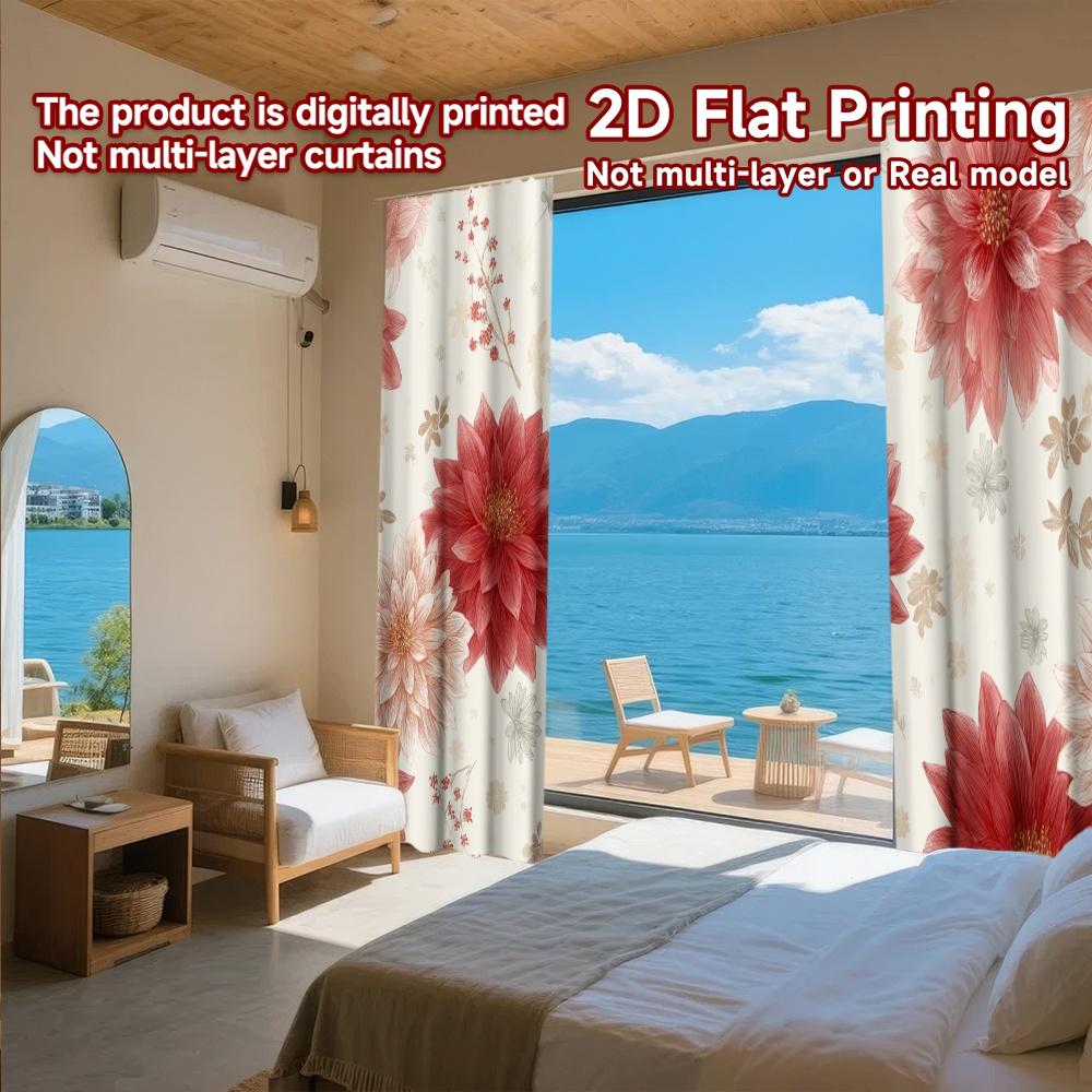 Set Of 2 Flat Printing Curtains Without Rod Floral Tablecloth Design Ramadan Festival Popular Drapes Polyester Curtain Made