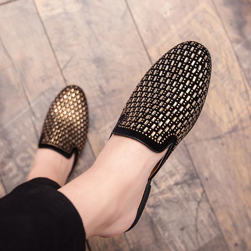 Британский стиль дышащие полудраг мужские тапочки кожаные повседневные мужские туфли — фото 7