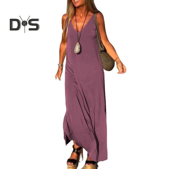 Γυναικείο καλοκαιρινό αμάνικο φόρεμα Cami Casual φόρεμα μάξι με σπαστό λαιμόκοψη Φαρδύ φόρεμα παραλίας Sundress Ταξιδιωτικές διακοπές