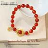 Vietnamese Gold Red Agate Love Bean Bracelet with Copper Gold-Plated Fu Pendant for Women
