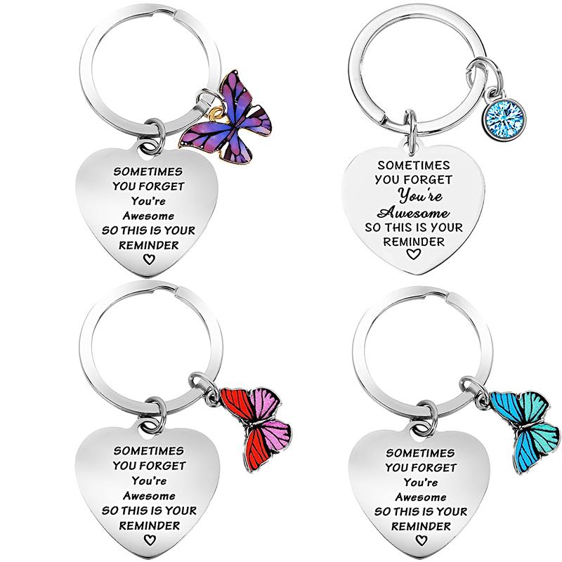 

1PC Best Friend Jewelry Small Inspirational Keychain Butterfly Stainless Steel Pendant