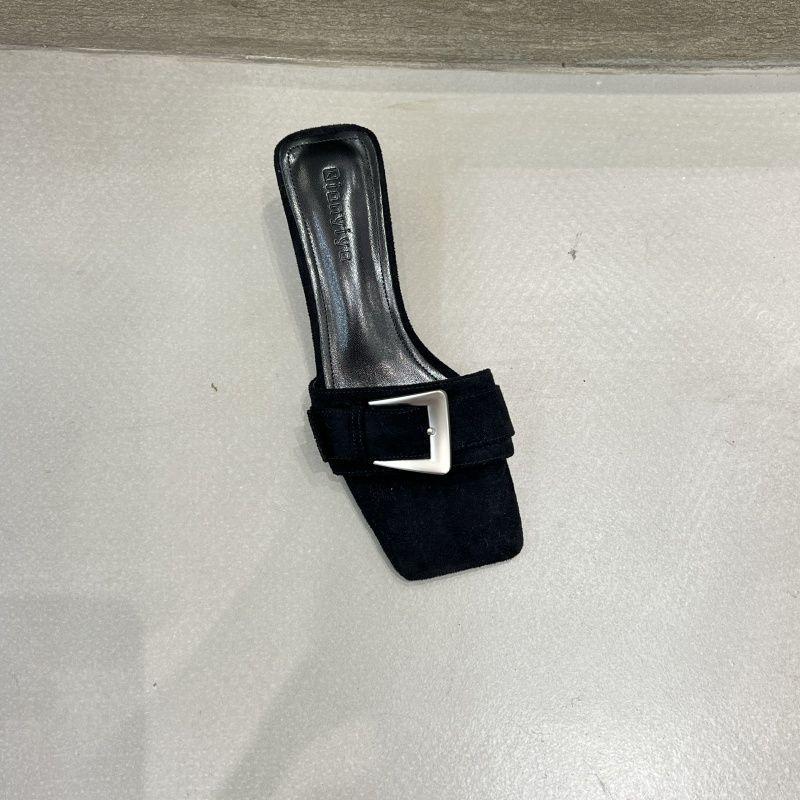 Women's shoes are real and simple, daily versatile thin heels, square heads, square buttons, open toes, high heels, summer cool slippers, and oute