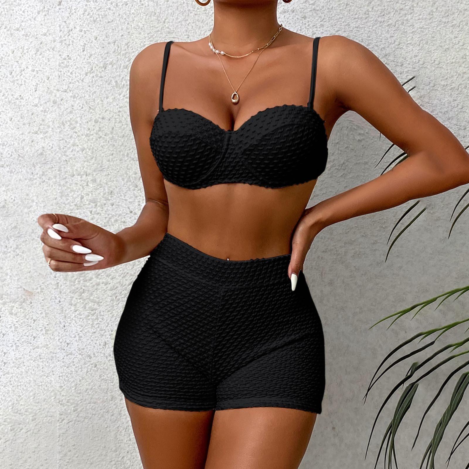 

Женский сексуальный однотонный купальник в сплит-стиле, бикини-боксеры, шорты, комплект купальника L чёрный