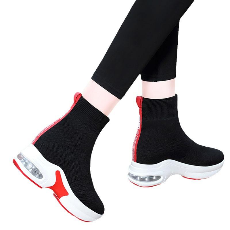 Inner Height Socks Black Shoes Women Fall Korean Version Thick Bottom High Top Boots Knitted Elastic Thin Socks Boots