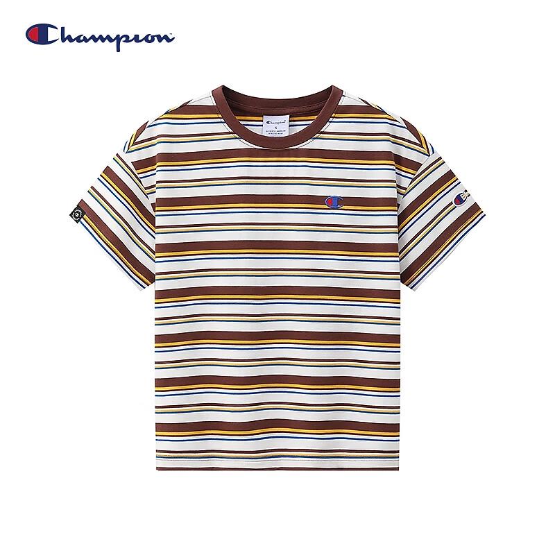 Champion Unisex Kids' Striped Embroidered Short Sleeve T-Shirt