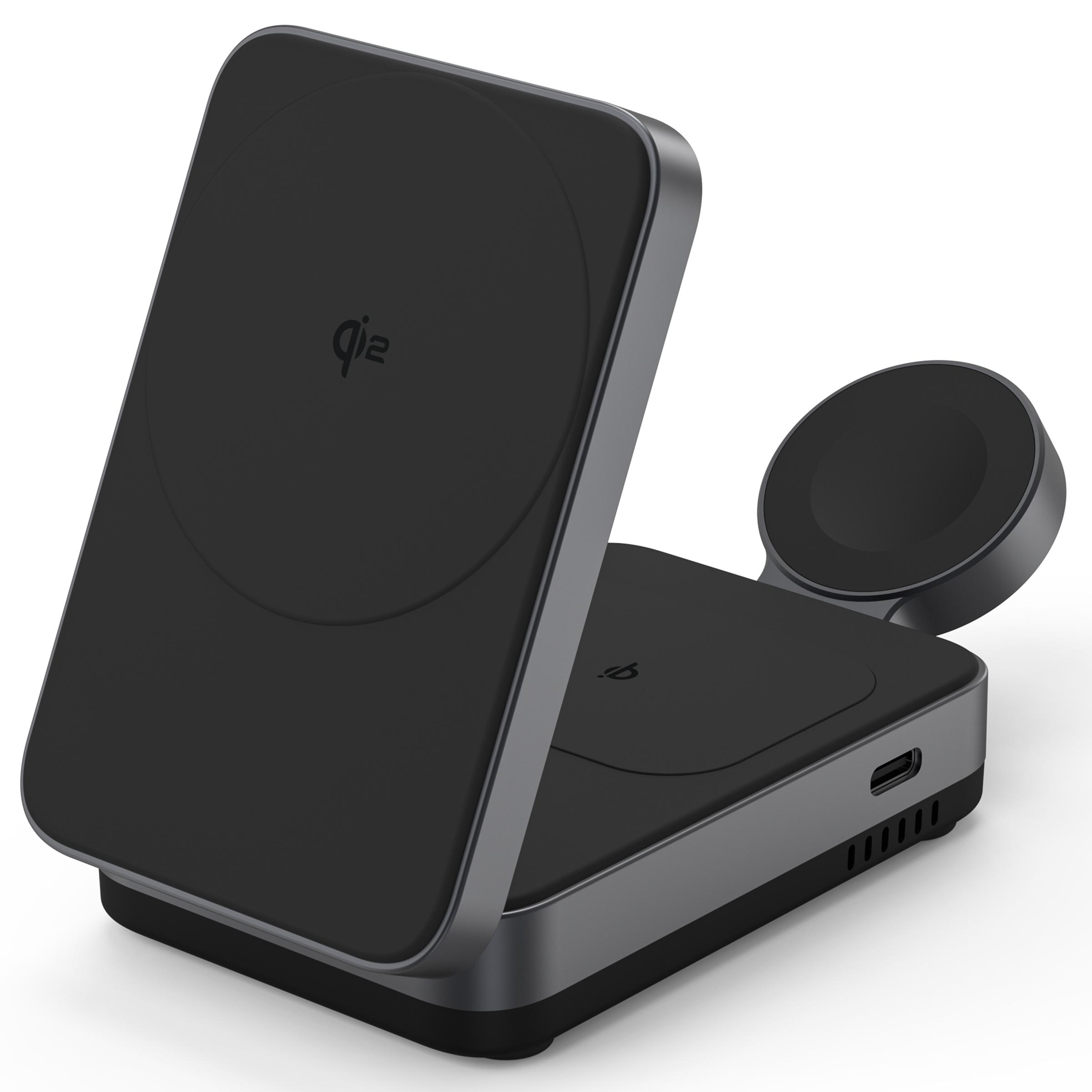 

YF-M27 Qi2 3-in-1 Aluminum Alloy Frame 15W Magnetic Wireless Charger for Apple Watch/iPhone/Earphone Black