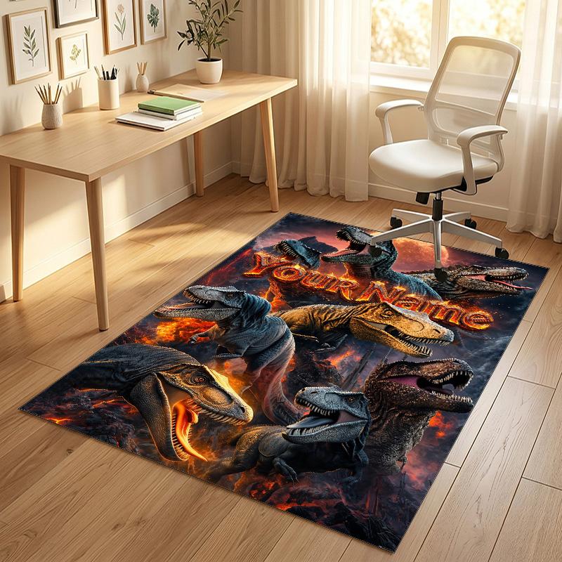 Dinosaur Theme Crystal Velvet Rug Personalized Custom Name Text Soft Floor Mat Home Decor