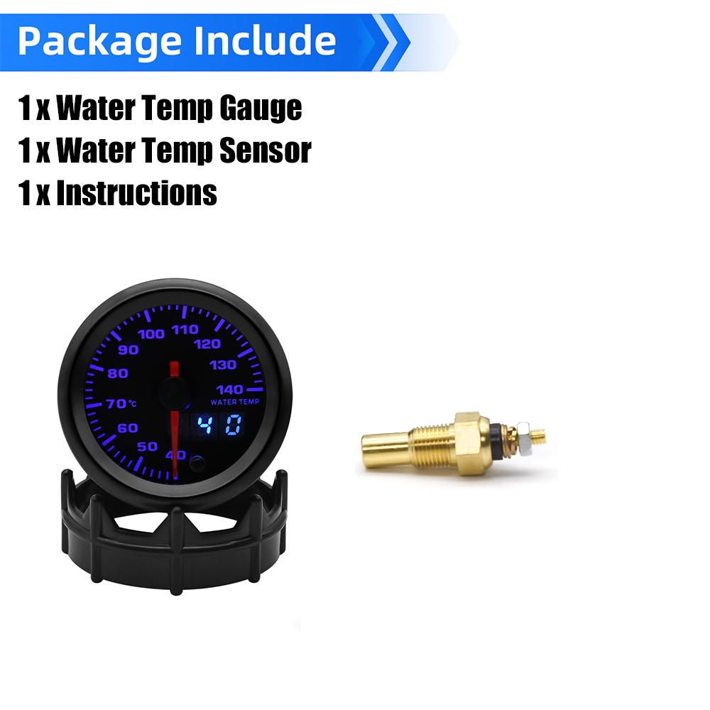 2“ 52mm Water Temperature Gauge 40-140 Celsius 7 Colors Backlight Water Temp Sensor Joint Pipe Sensor Hose Adapter For 12V Car