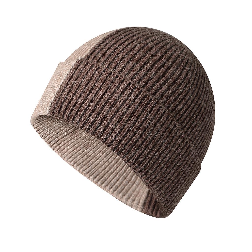 Autumn/Winter New Arrival Fashion Colour-Block Knitted Hat Women's Casual Travel Beanie Minimalist Pull-Over Hat Core-Spun Yarn Wool Beanie