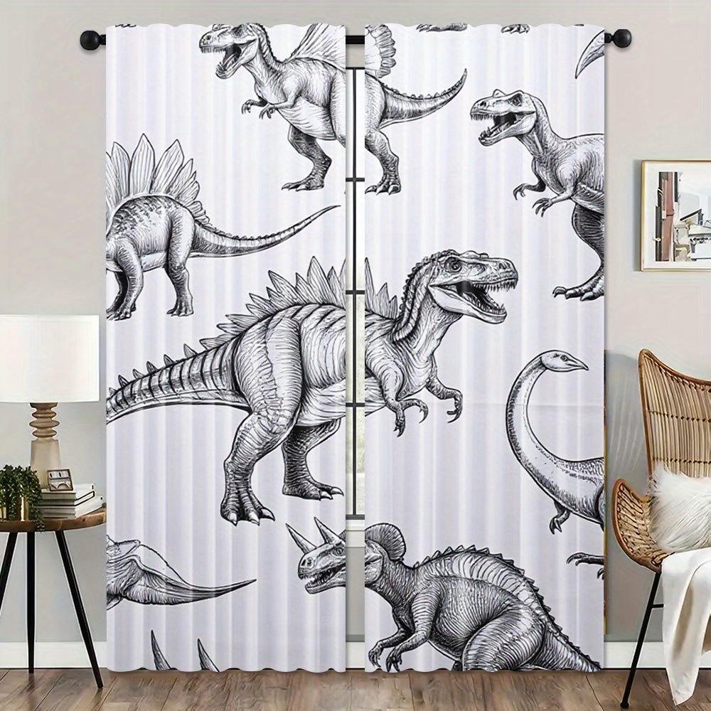 

2pcs Dinosaur Art Print Curtains - Rod Pocket Light Filtering Polyester Drapes with Stegosaurus & T-Rex Design Machine Washabl 100*130 HOOK 1pcs