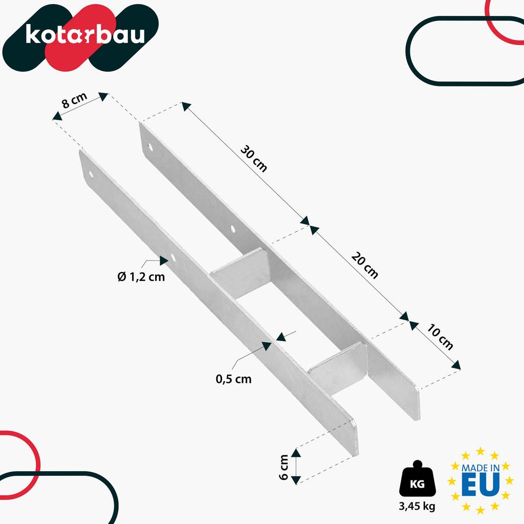 KOTARBAU® H-Post Base for Wall-In Installation Bracket Galvanized Steel Anchor 80 MM Set of 2