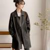 Women Windbreaker Overcoat Turn Down Collar Button Down Long Sleeves Loose Pockets Mid Length Outdoor Travel Commuting Jacket