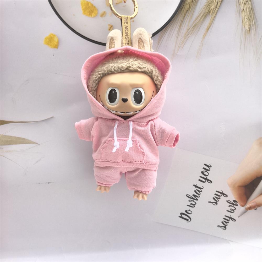 17Cm Vinyl Macaron Plüsch Schlüsselanhänger Stoffanhänger Labubu Puppe mit Pullover Hose Puppe