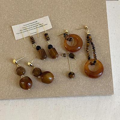 Maillard Retro Brown Resin Tiger Eye Stud Earrings for Women - Autumn/Winter Fashion Trend Accessories