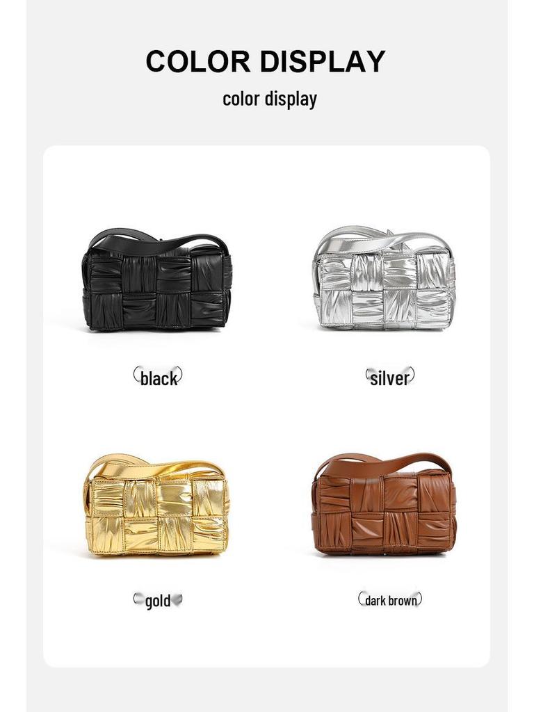Women's 2024 Woven Ruched High-End Fashion Handbag - Single Shoulder & Crossbody Pillow Bag