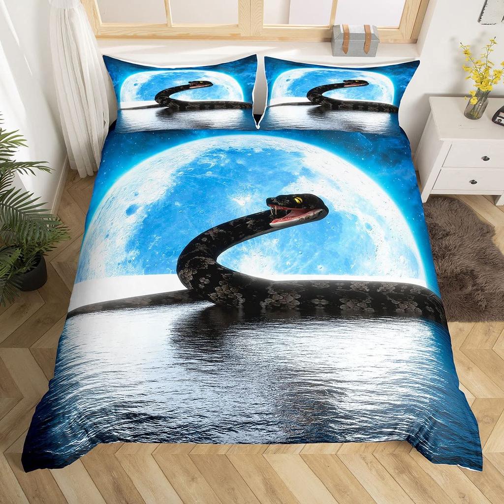 Duvet Cover Cartoon Viper Print Bedding Set for Boys Girls Snake Serpent Comforter Cover Kawaii Child Animal Bedroom Collection