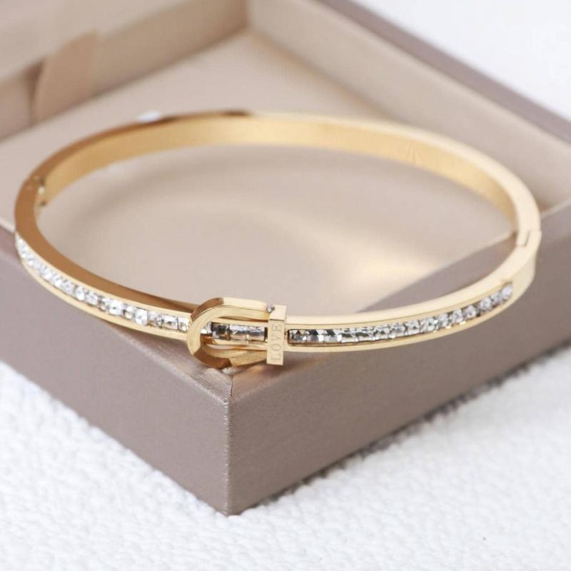 1pc Fashion Stainless Steel Rhinestone Decor Bangle for Women for Daily Decoration