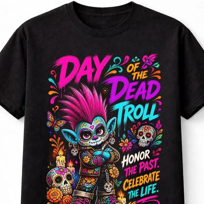 Day of the Dead Troll TShirt Dia de los Muertos Skull Goth Punk Unisex TShirt S