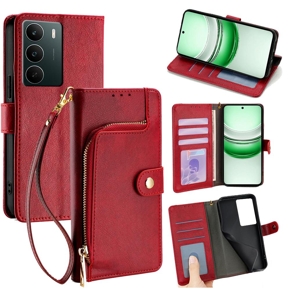 For Realme C71 4G Case Zipper Pocket PU Leather Wallet Flip Phone Cover