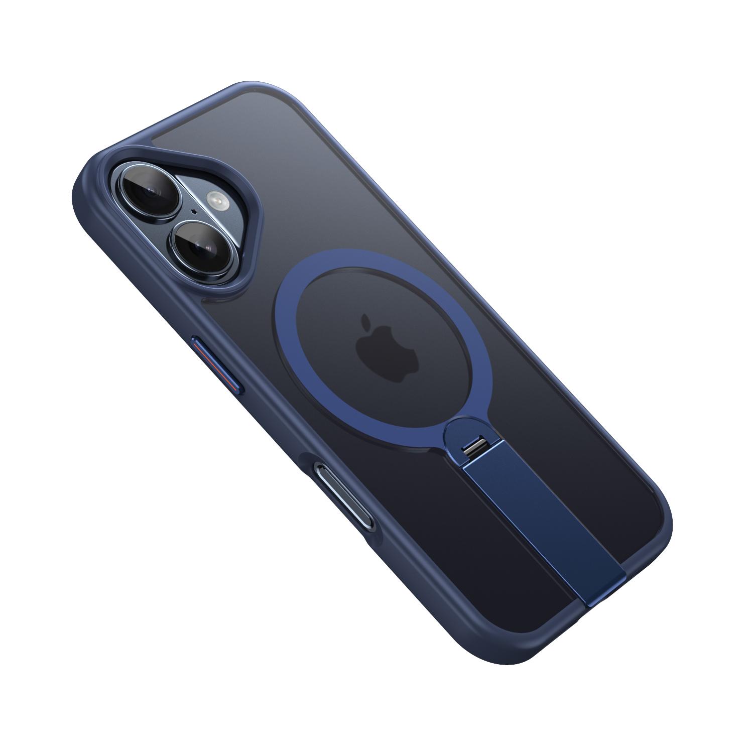

For iPhone 16 Plus Case Compatible with MagSafe Rotating Straight Kickstand TPU+PC Matte Phone Cover Dark Blue
