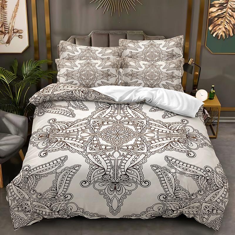 Boho Mandala Bedding Set, Hand-Drawn Queen Size Design,  Soft Microfiber duvet cover Pillowcases, Meditation & Yoga Decor, Gift
