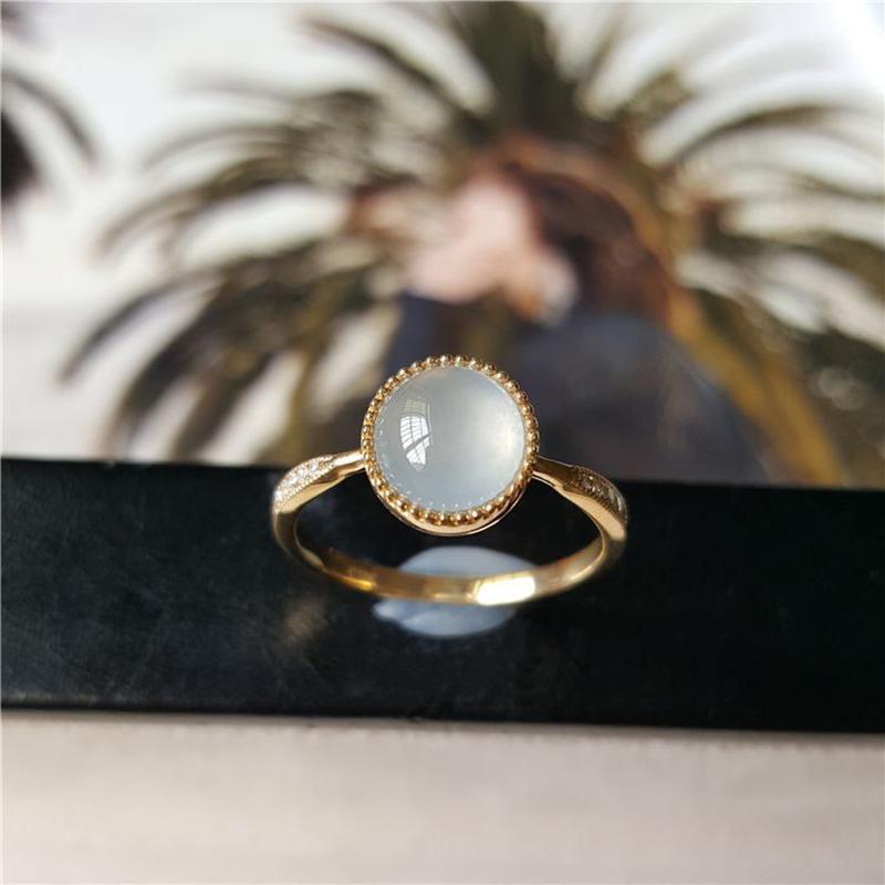 Natural Ice Chalcedony White Round Rings for Women Simple and Fashionable with Adjustable Opening Ring Party Jewelry Gifts