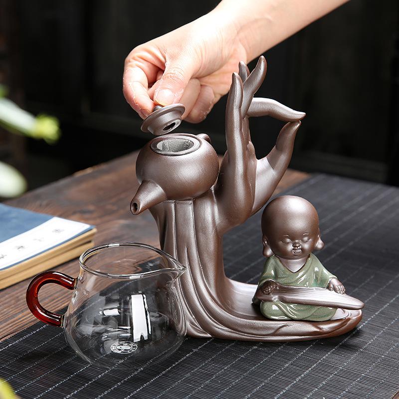 Ebony Tea Ceremony Accessories, Six Gentlemen Set, Purple Clay, Tea Drain Filter, Little Monk Decoration