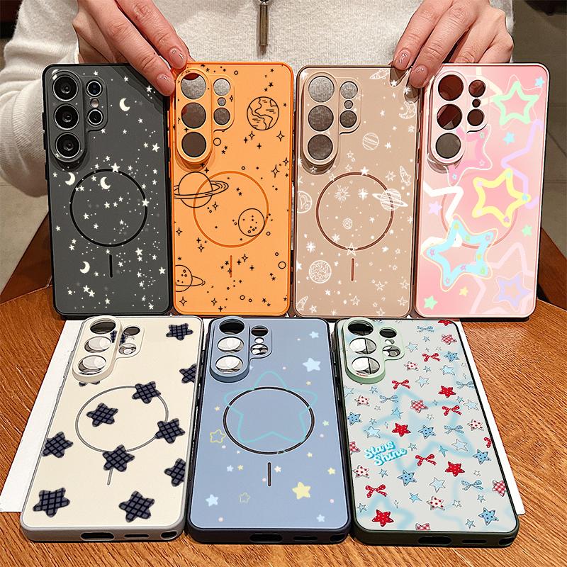 Lucky Stars Planet Pattern Case For Samsung Galaxy S26 Ultra S25 Edge S24 Plus S23 FE S22 A17 A54 A55 A56 A57 5G Magnetic For Magsafe Matte Cover