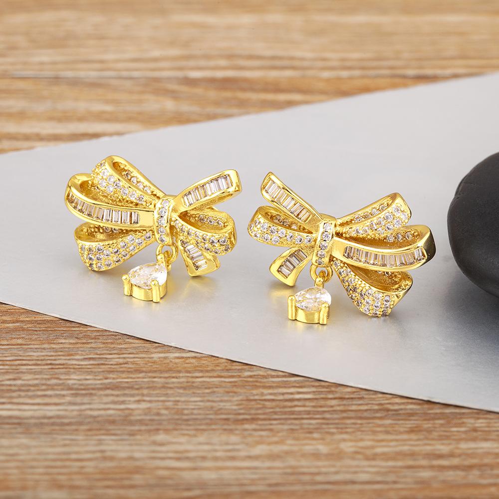 

Nidin Elegant Aesthetic Bow Shape Charm Stud Earrings For Women Pave Shiny Crystal Zircon Ear Jewelry Accessories Delicate Gifts золотой